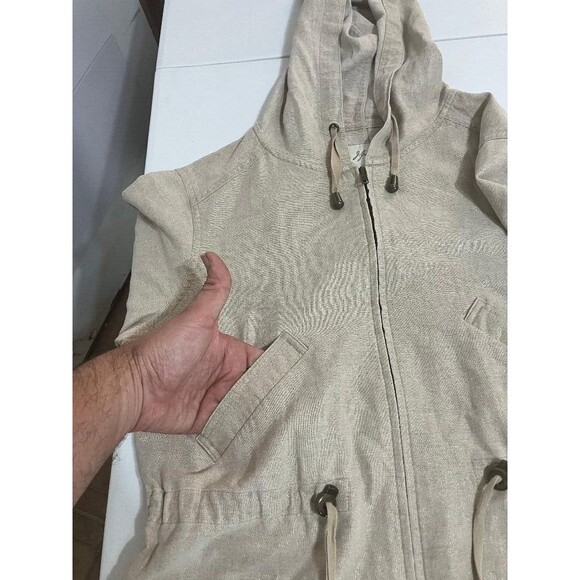 J Jill Womens Linen Blend Utility Jacket Size XSP Zip Beige Shimmer Gold Hoodie - Picture 11 of 14